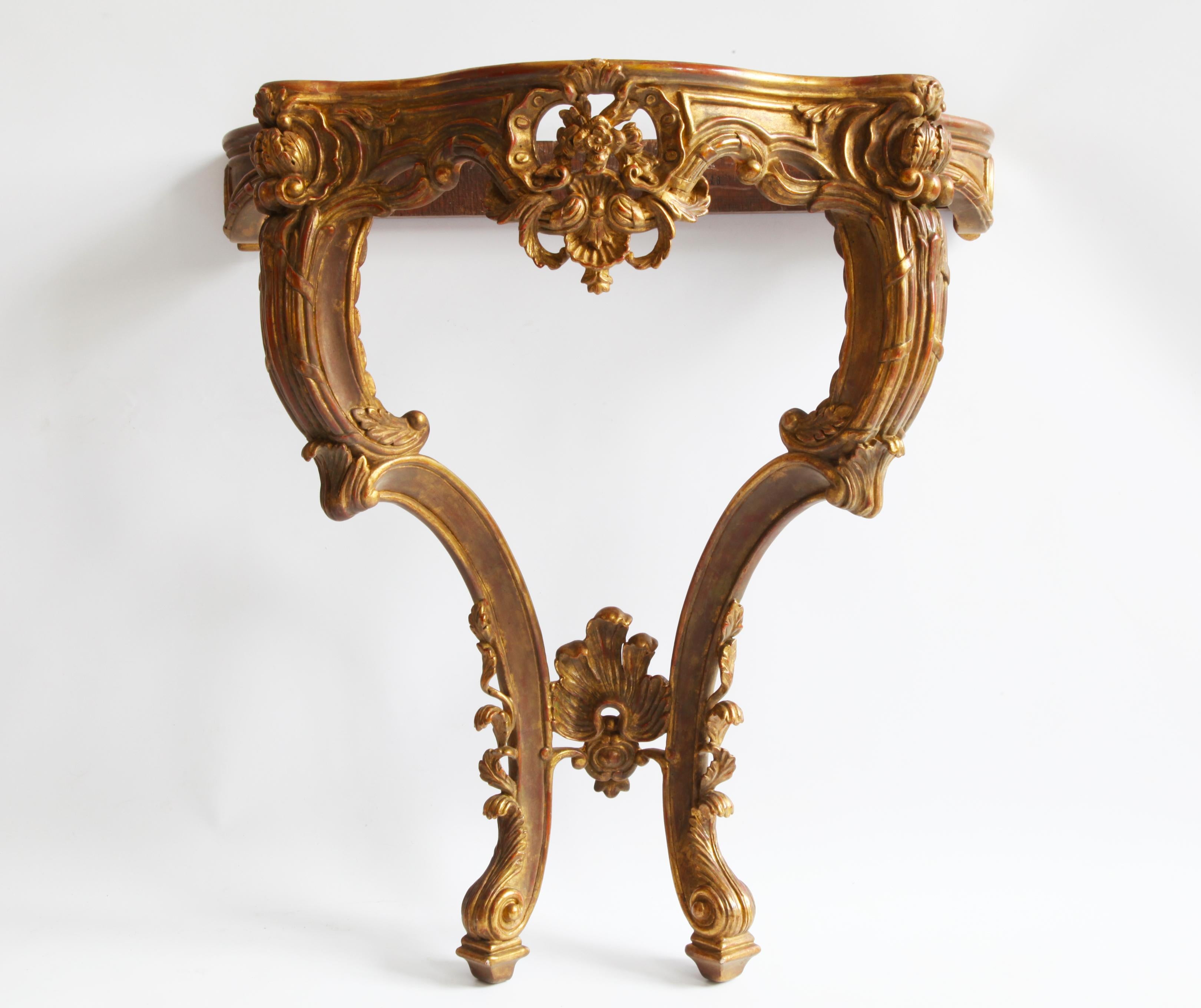 English Pair of Rococo Style Giltwood Consoles Reproduced by La Maison London