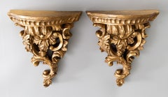 Pair of Rococo Style Italian Gilt Wall Brackets Shelves, circa 1960