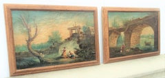 Pair of Rococo Style Landscapes  After Francois Boucher Oils on Canvas
