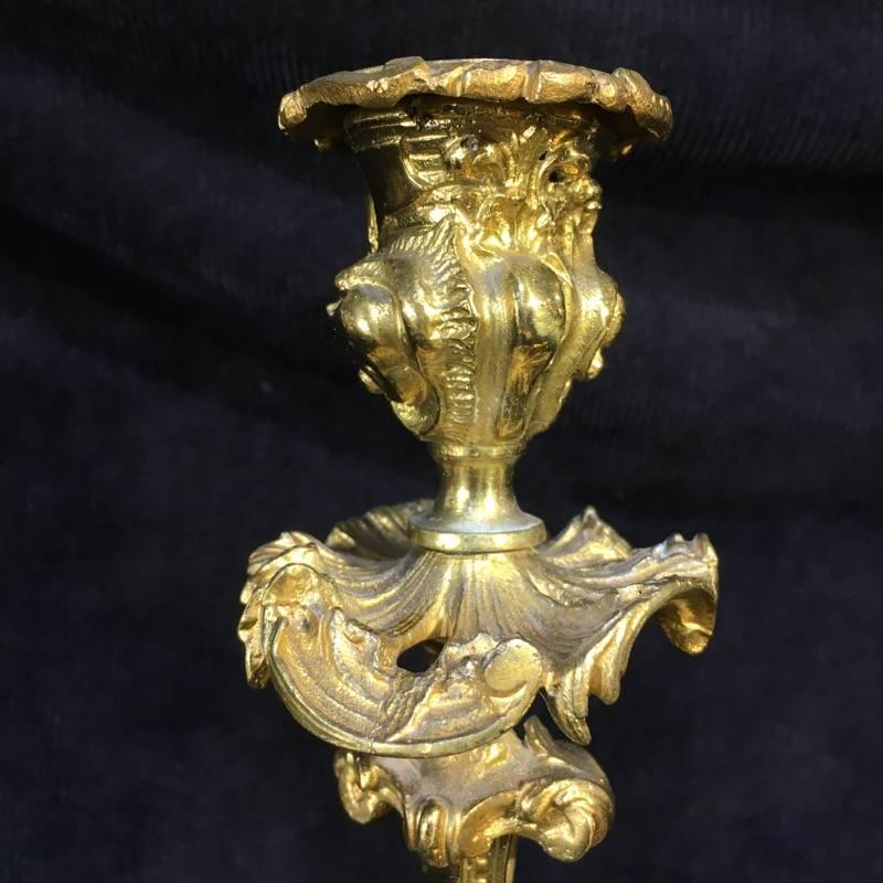 French Pair of Rococo Style Ormolu Candlesticks, circa 1880 For Sale