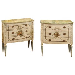 Pair of Rococo Style Painted Commodini with Floral Decoration, Italy, circa 1890