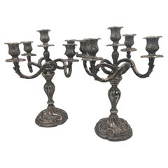 Antique Pair of Rococo Style Silver 5-Light Candelabra
