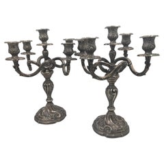 Pair of Rococo Style Silver 5-Light Candelabra