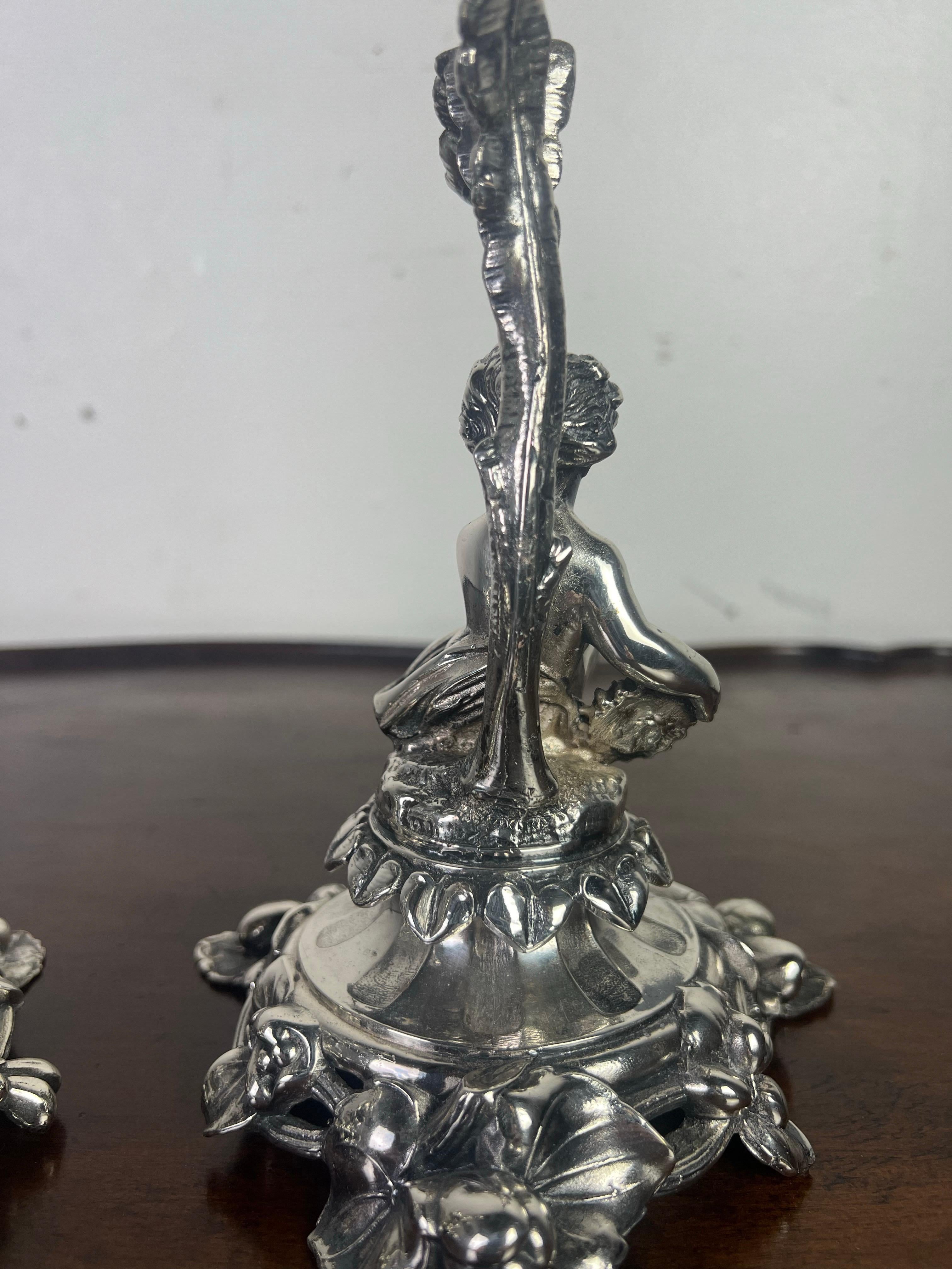 Pair of Rococo Style Silver Cherub Candlesticks-Early 20th Century 6