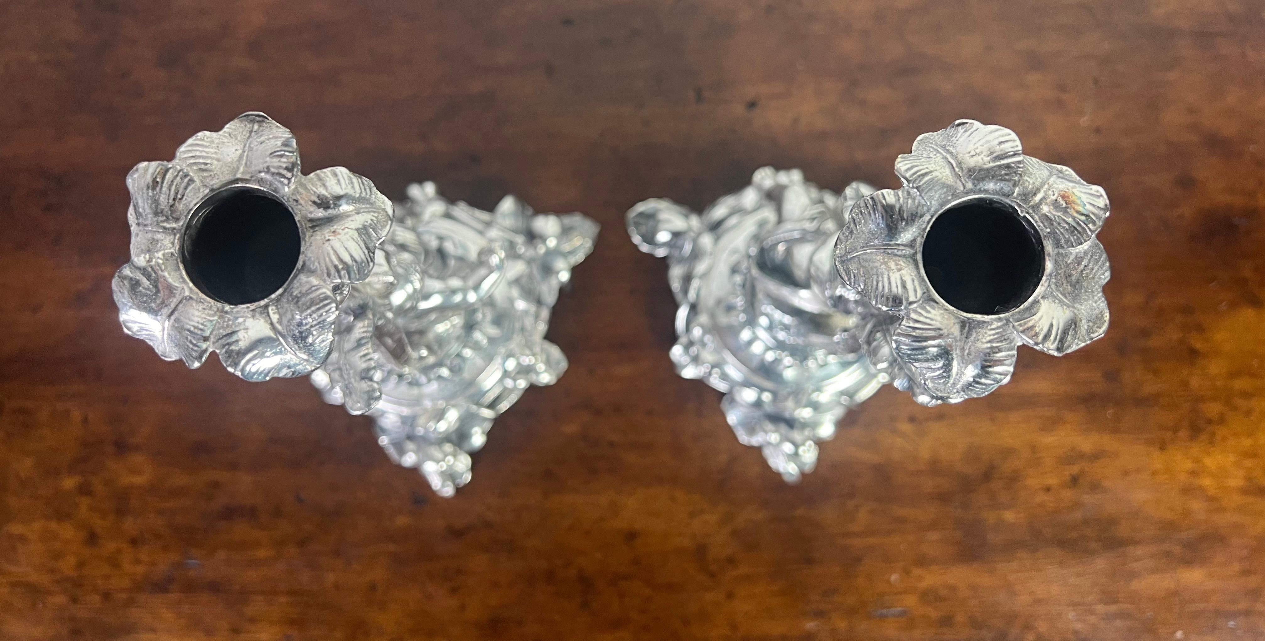 Silver Plate Pair of Rococo Style Silver Cherub Candlesticks-Early 20th Century