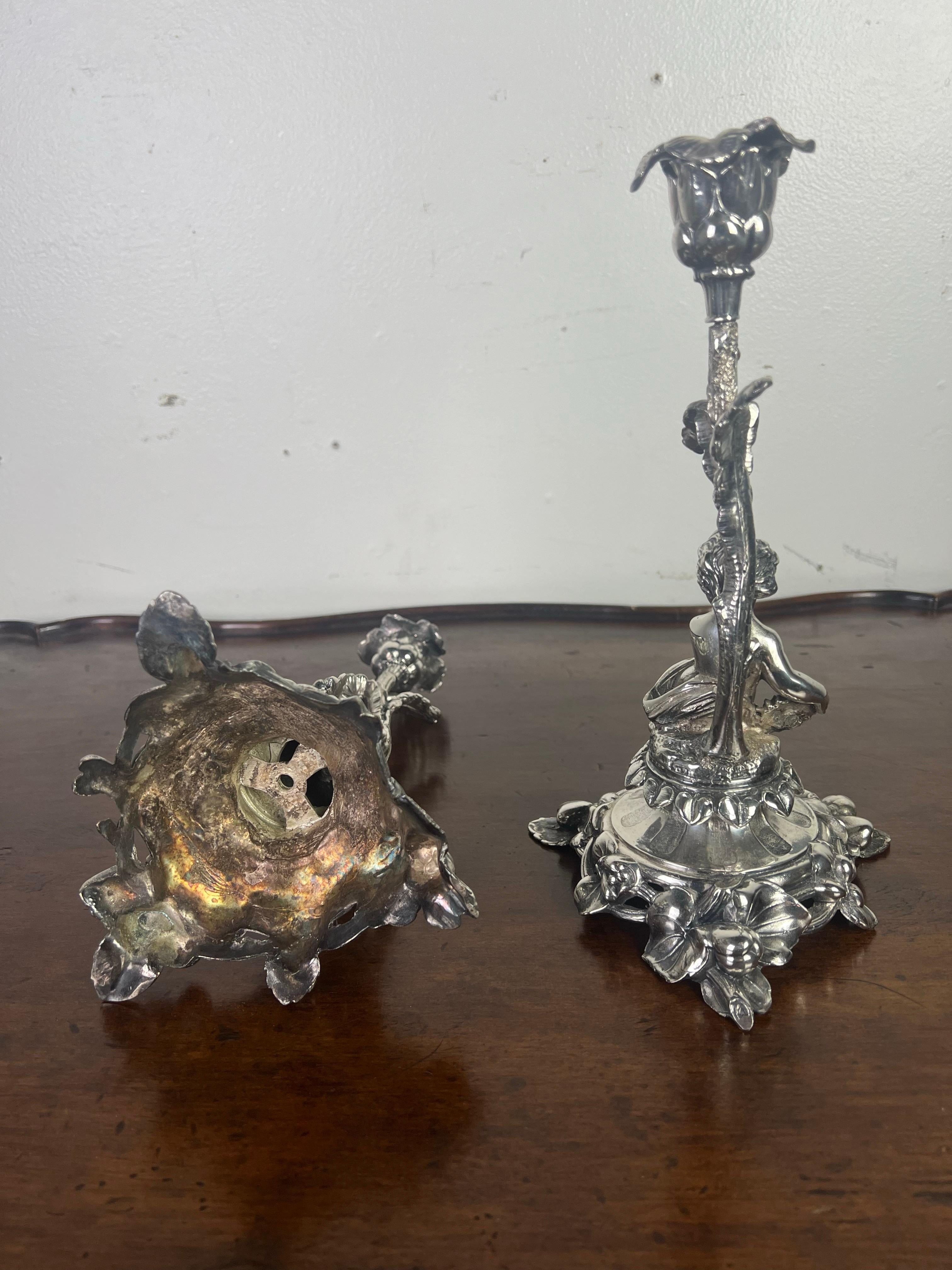 Pair of Rococo Style Silver Cherub Candlesticks-Early 20th Century 2
