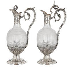 Pair of Rococo Style Silver Mounted Crystal Claret Jugs by Boivin