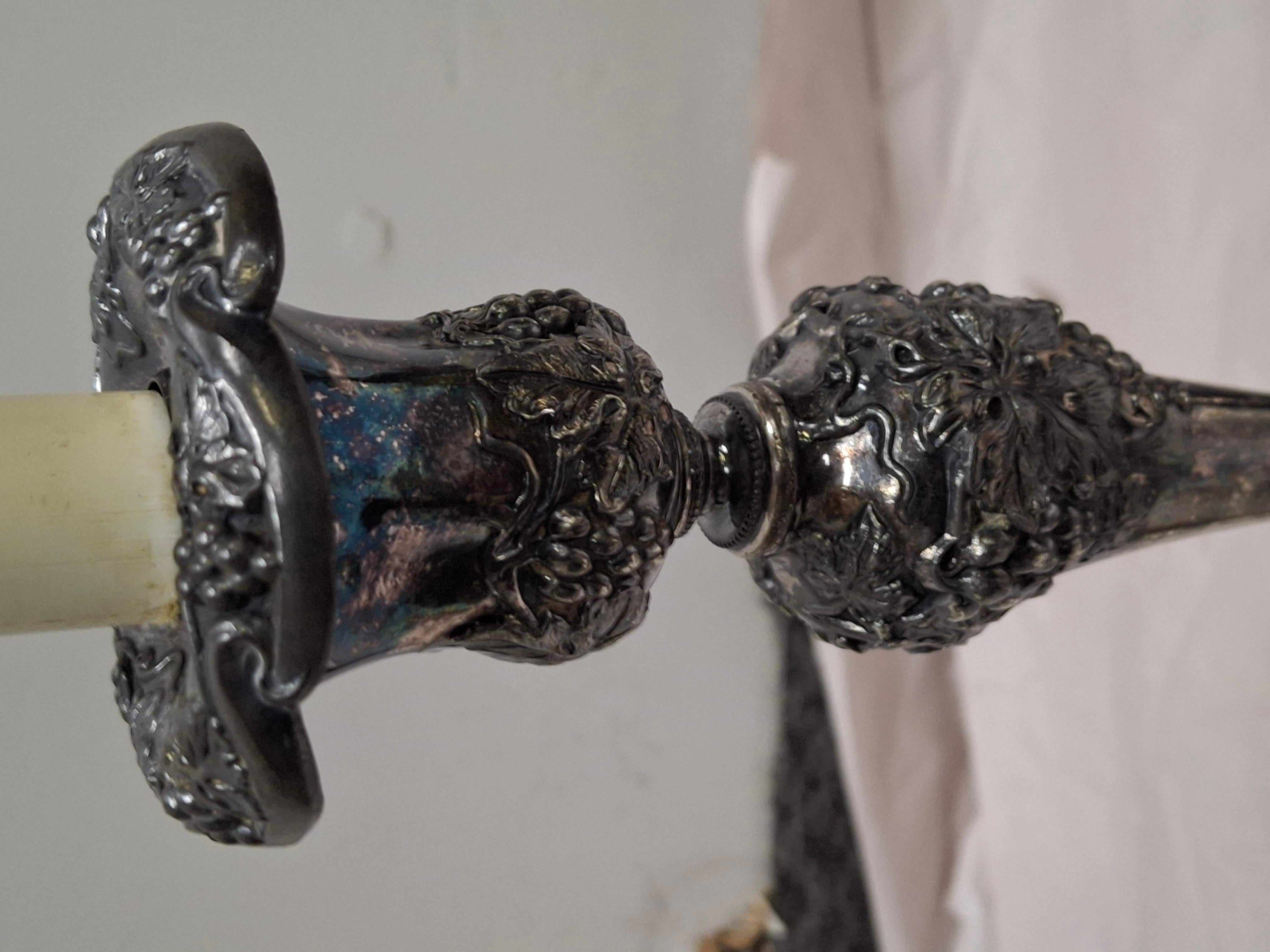 20th Century Pair of Rococo Style Silverplate Candlesticks Mounted as Lamp For Sale