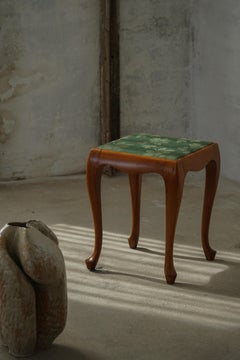 Pair of Rococo Style Wooden Stools with Cabriole Legs, Denmark, Mid-20th Century