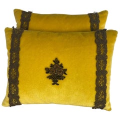 Paire de coussins en velours appliqués par MLA