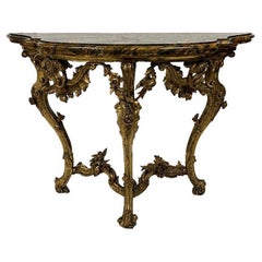 Pair of Rococo Venetian Mid-18th Century Giltwood Console Tables 