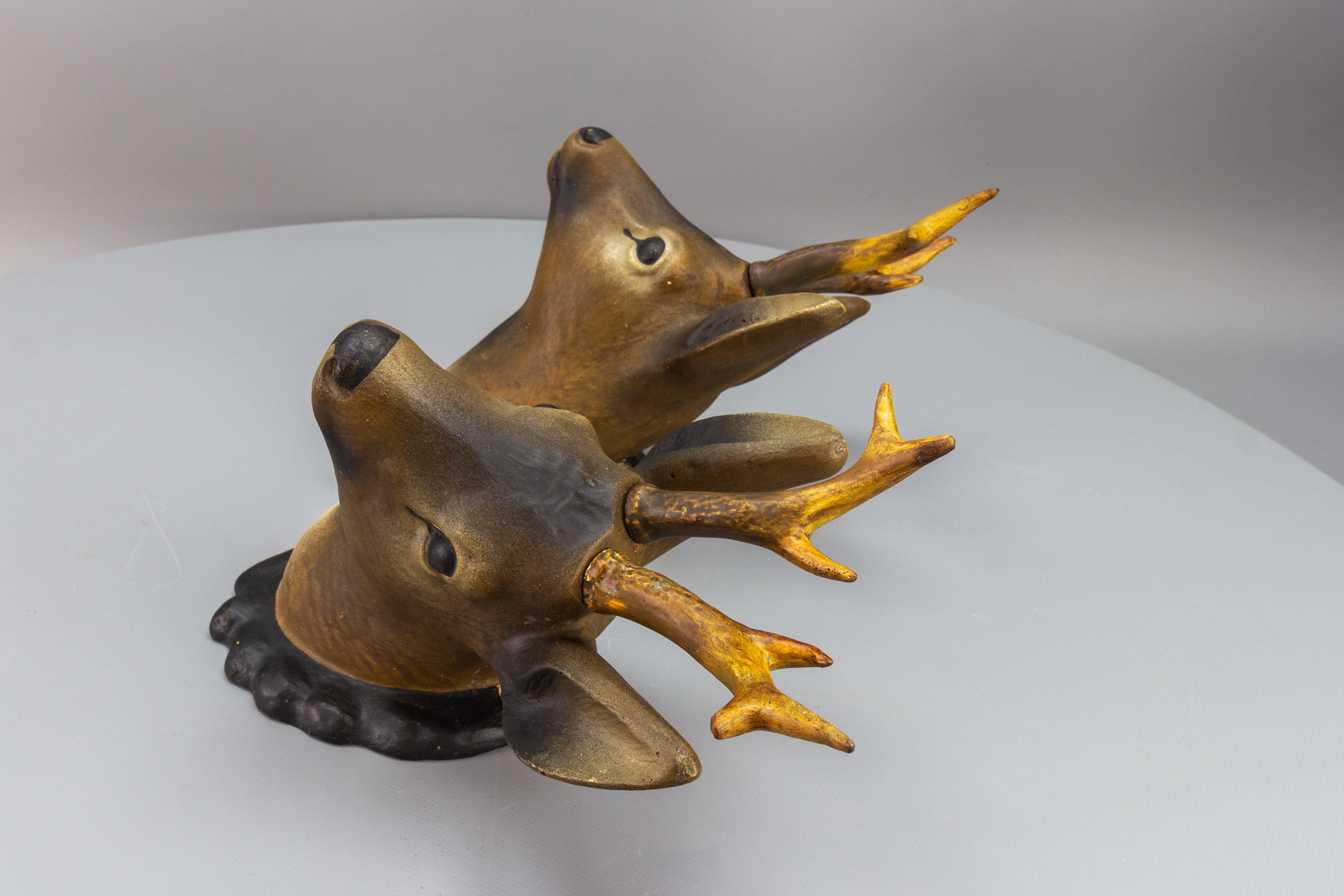Black Forest Pair of Roe Deer Heads, Wall Decoration, Germany, 1930s For Sale