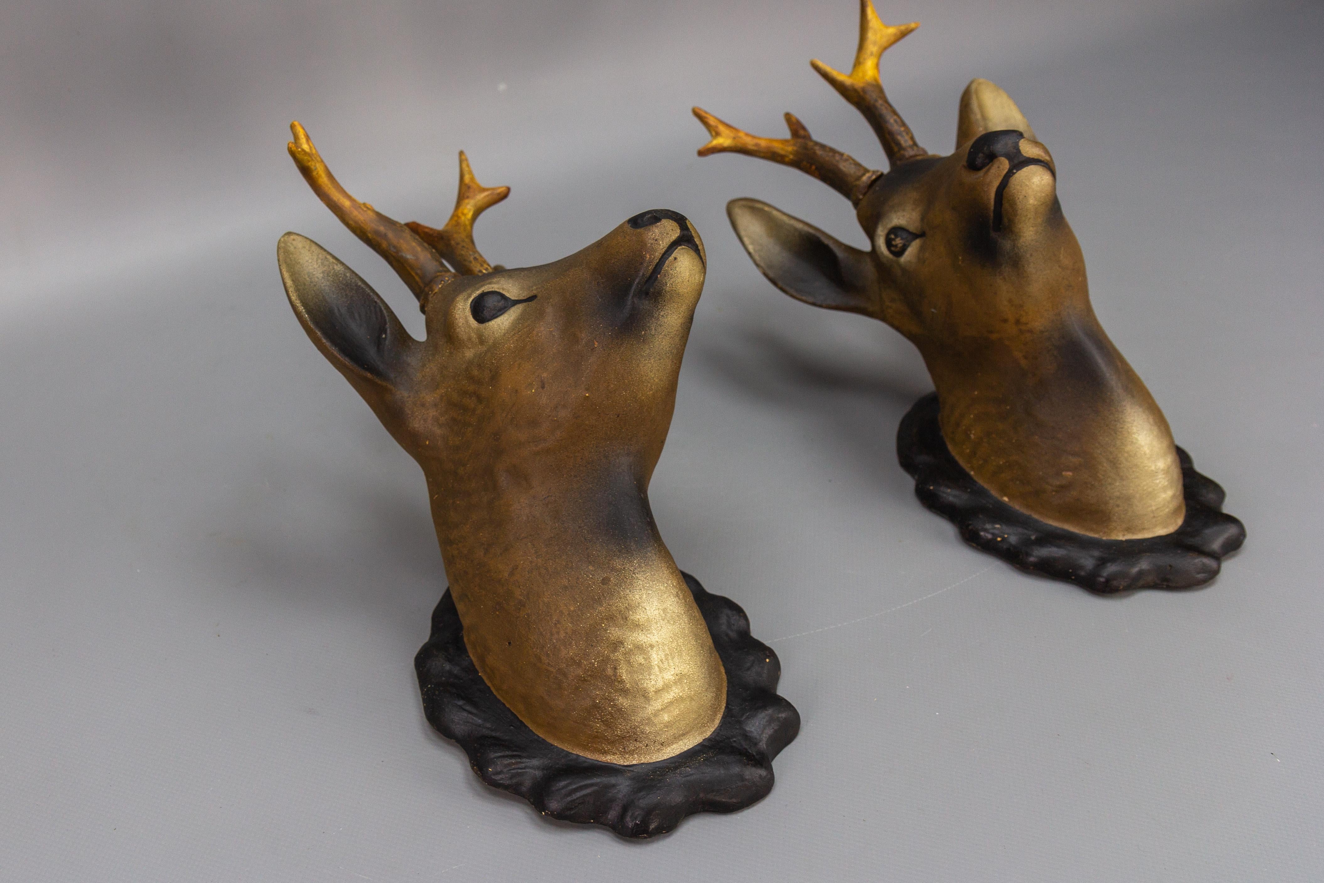 Mid-20th Century Pair of Roe Deer Heads, Wall Decoration, Germany, 1930s For Sale