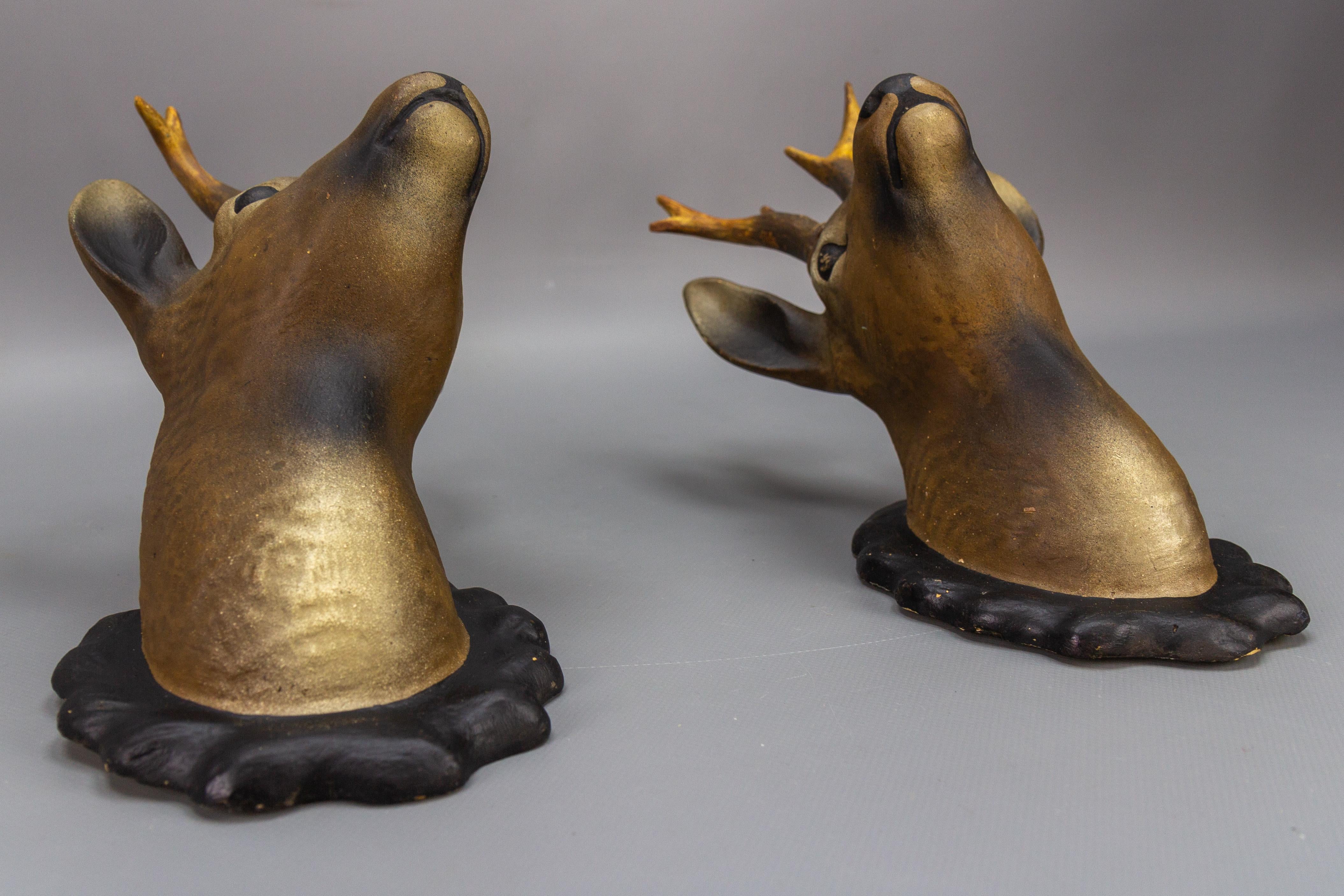 Plaster Pair of Roe Deer Heads, Wall Decoration, Germany, 1930s For Sale