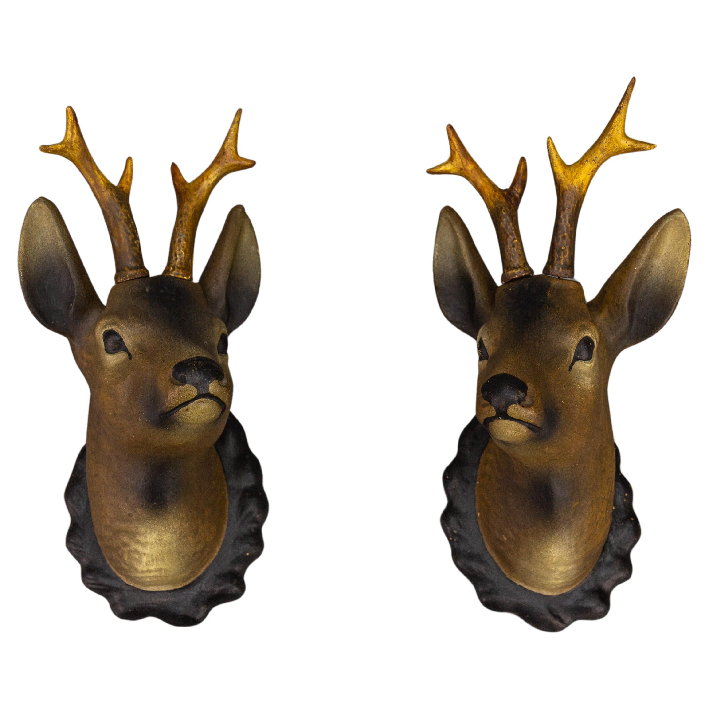 Pair of Roe Deer Heads, Wall Decoration, Germany, 1930s For Sale