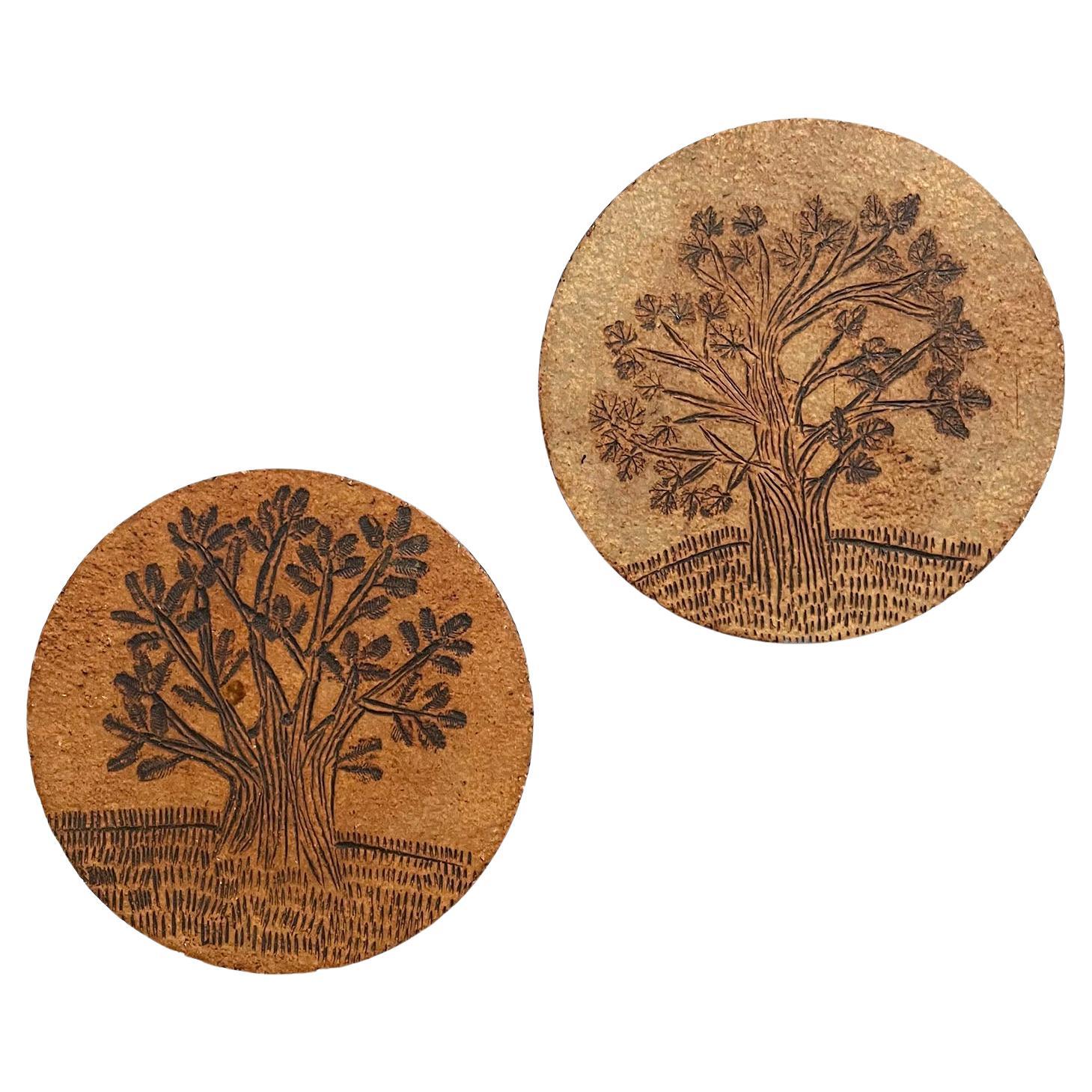 Pair of Roger Capron Ceramic Tree of Life Paperweights