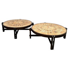 Pair of Roger Capron Coffee Tables with Garrigue Tiles, France 1960s