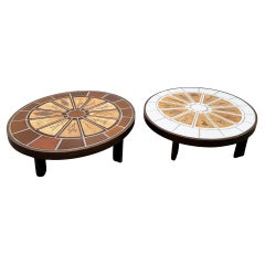 Pair of Roger Capron Oval Coffee Tables with Garrigue Tiles, France 1960s