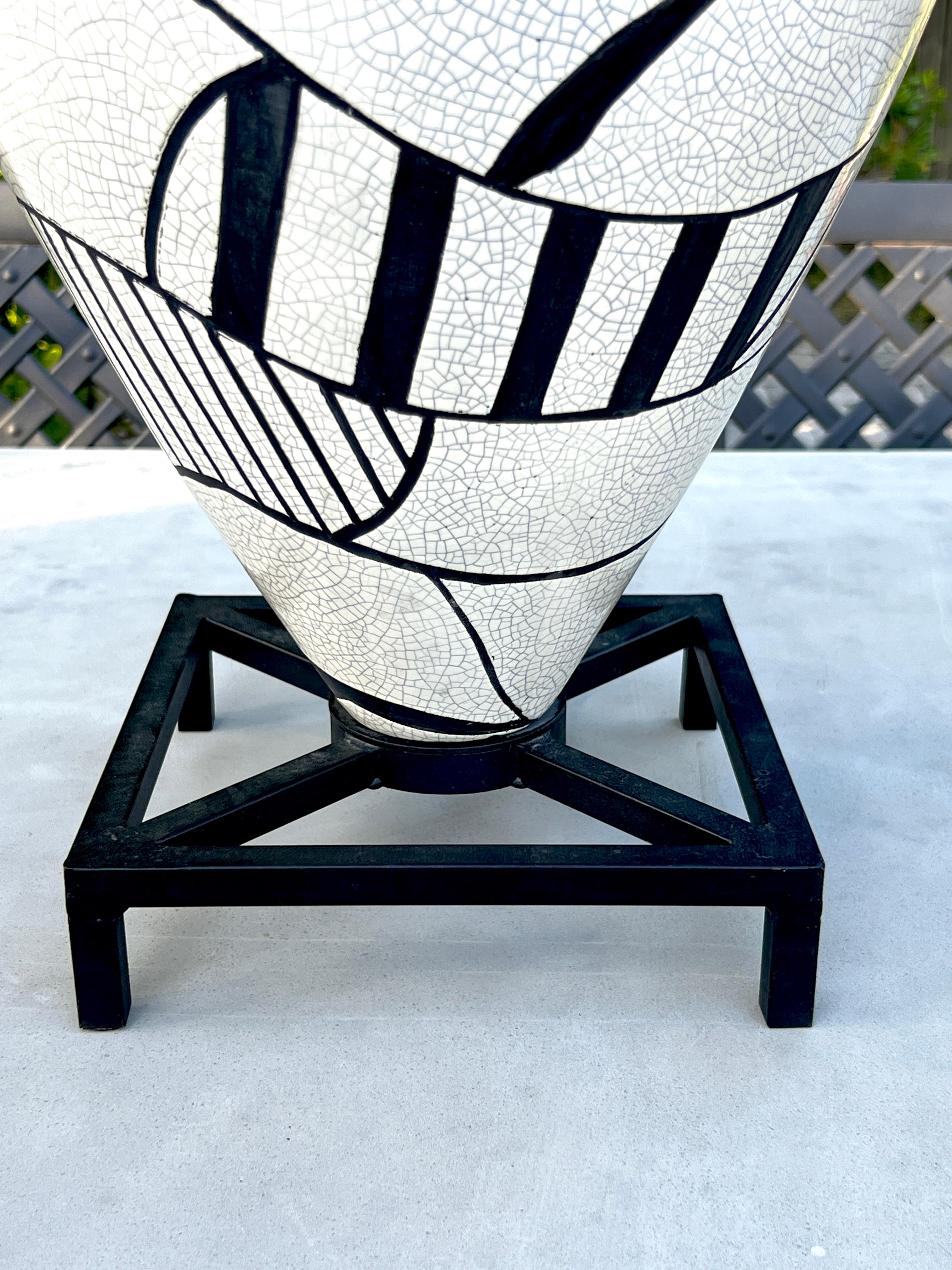 Pair of Black & White Geometric Pottery Lamps in the Style Roger Capron, 1980's For Sale 1