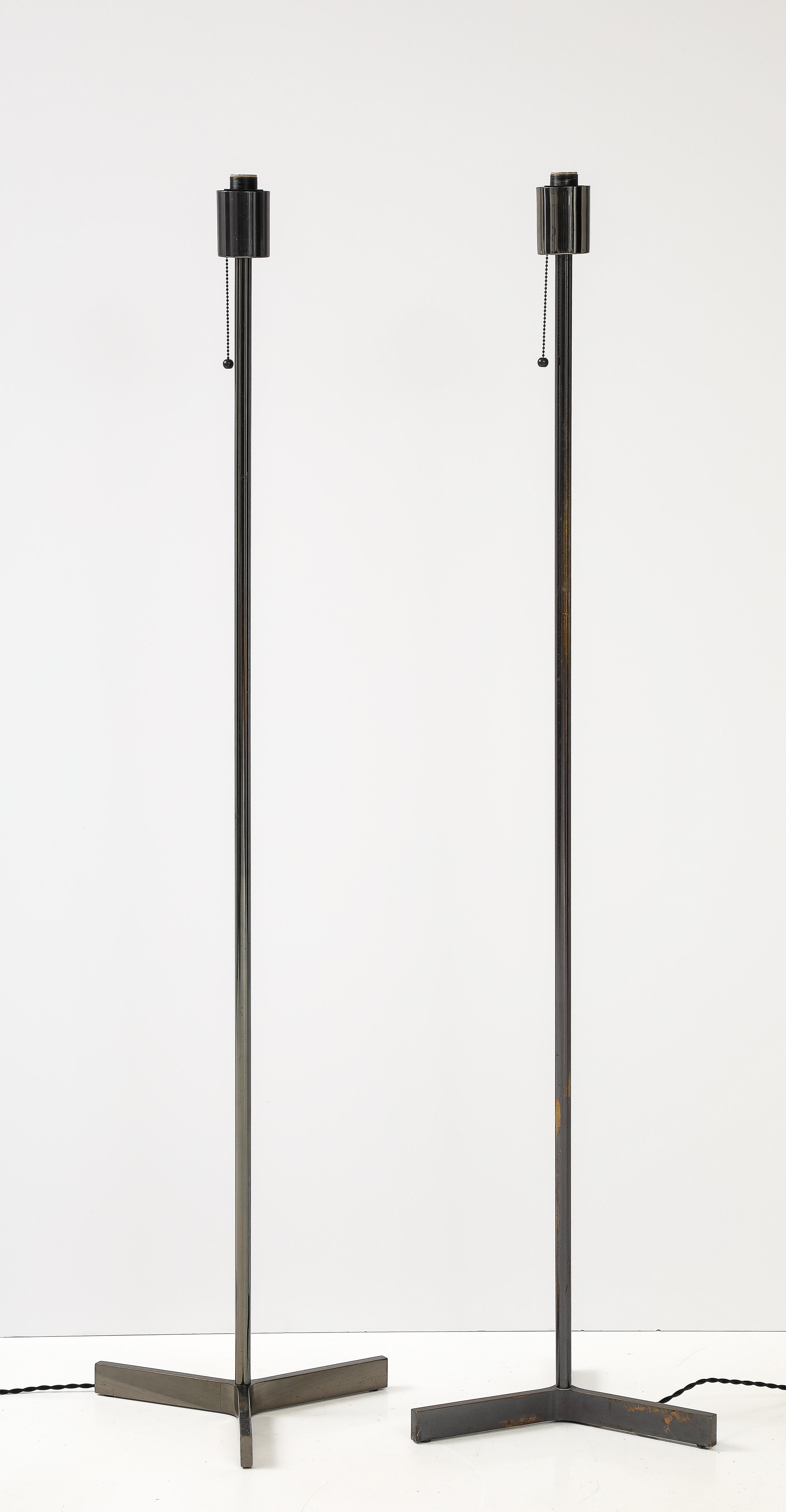 French Pair of Roger Fatus Gunmetal Floor Lamp, Model 6110 For Sale