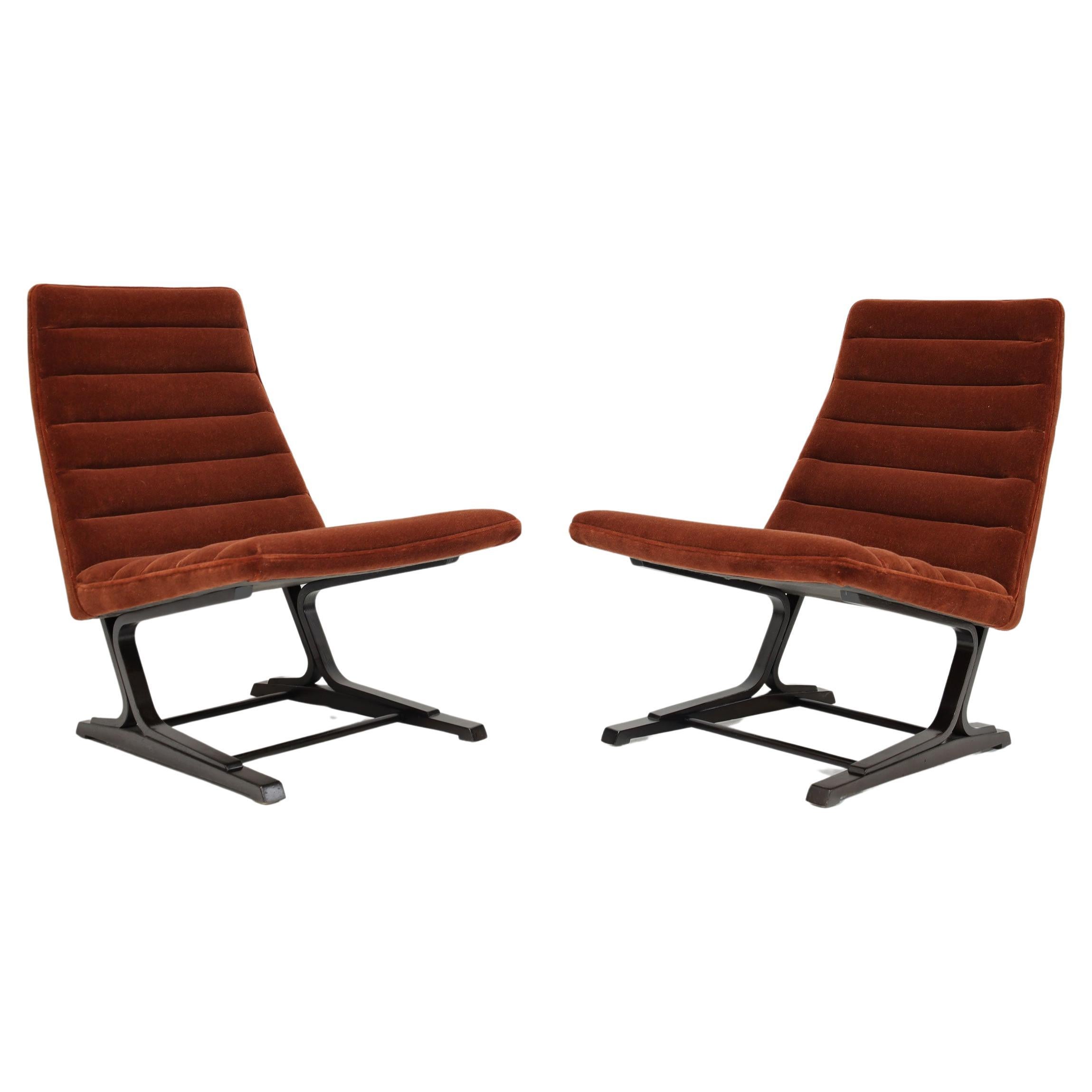 Pair of Roger Sprunger for Dunbar Cantilevered Chairs in Mohair