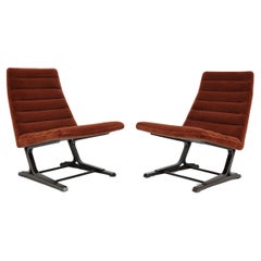 Pair of Roger Sprunger for Dunbar Cantilevered Chairs in Mohair