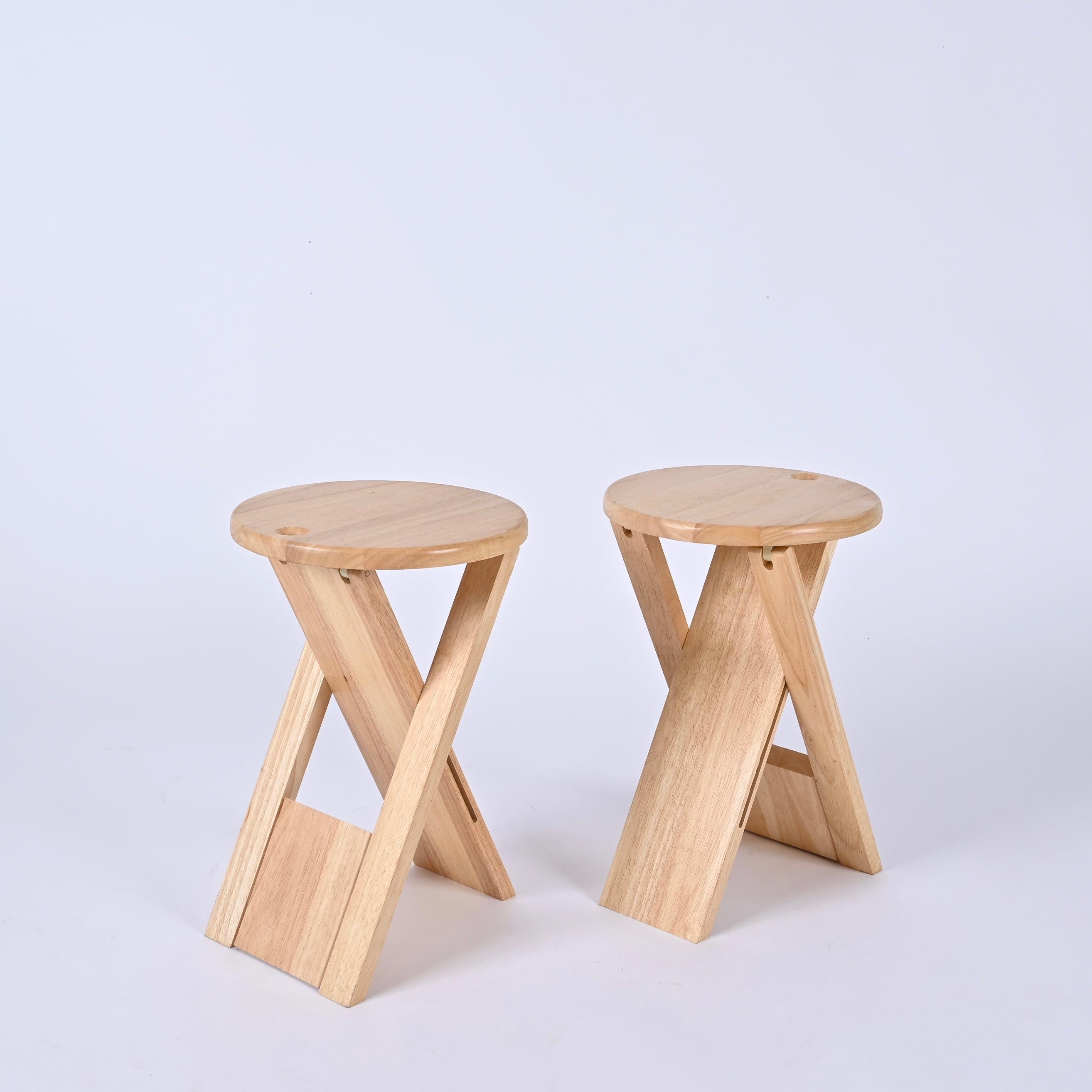 Mid-Century Modern Mid-Century Pair of Roger Tallon Ts Folding Stools for Sentou, France 1970s For Sale