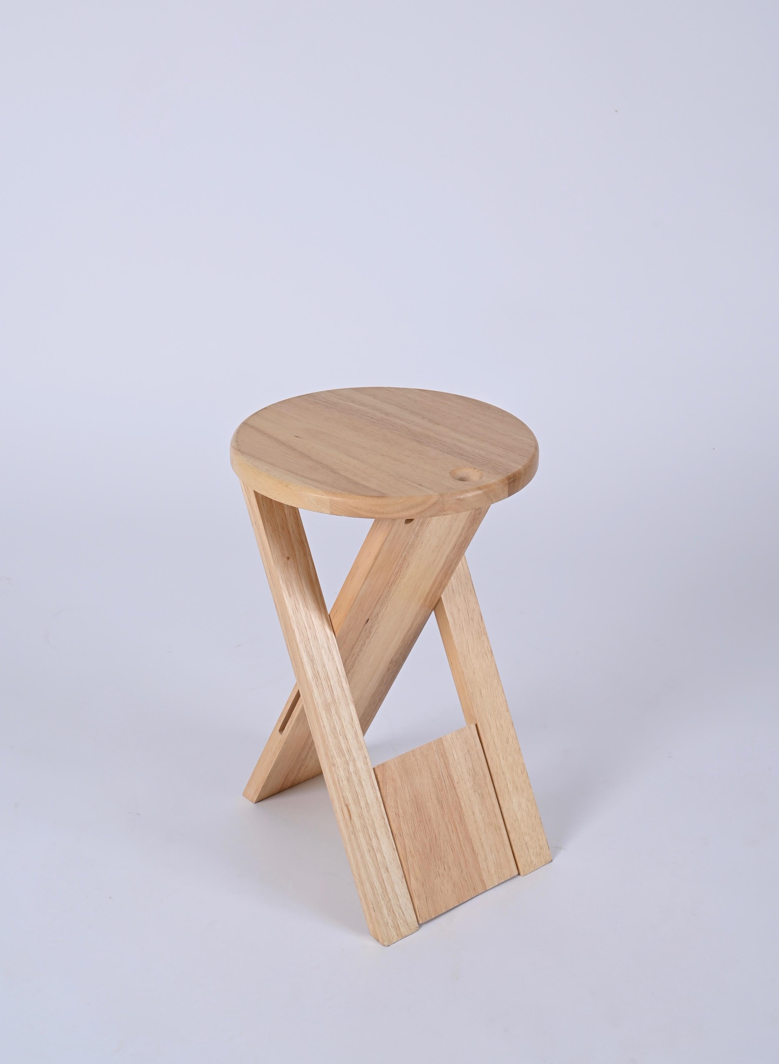Wood Mid-Century Pair of Roger Tallon Ts Folding Stools for Sentou, France 1970s For Sale