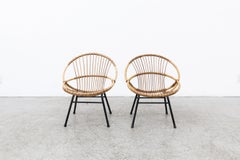 Pair of Rohe Noordwolde Bamboo Hoop Chairs with Black Tubular Legs