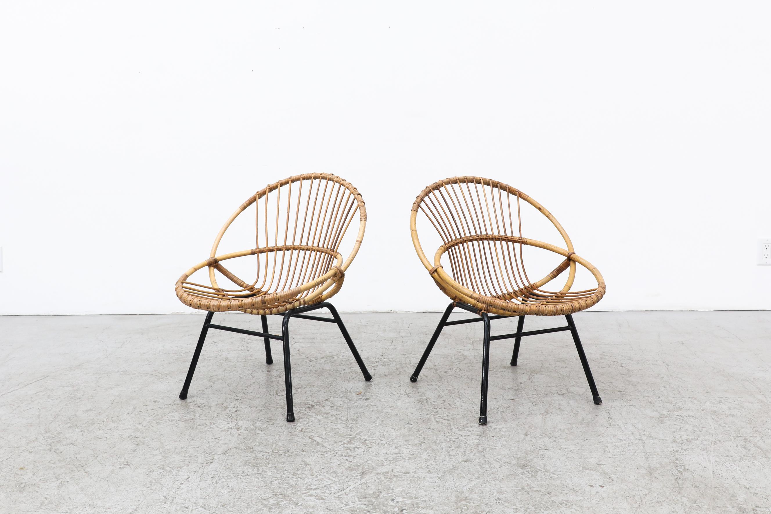 Mid-Century Modern Pair of Rohe Noordwolde Bamboo Hoop Chairs with Black Tubular Legs For Sale