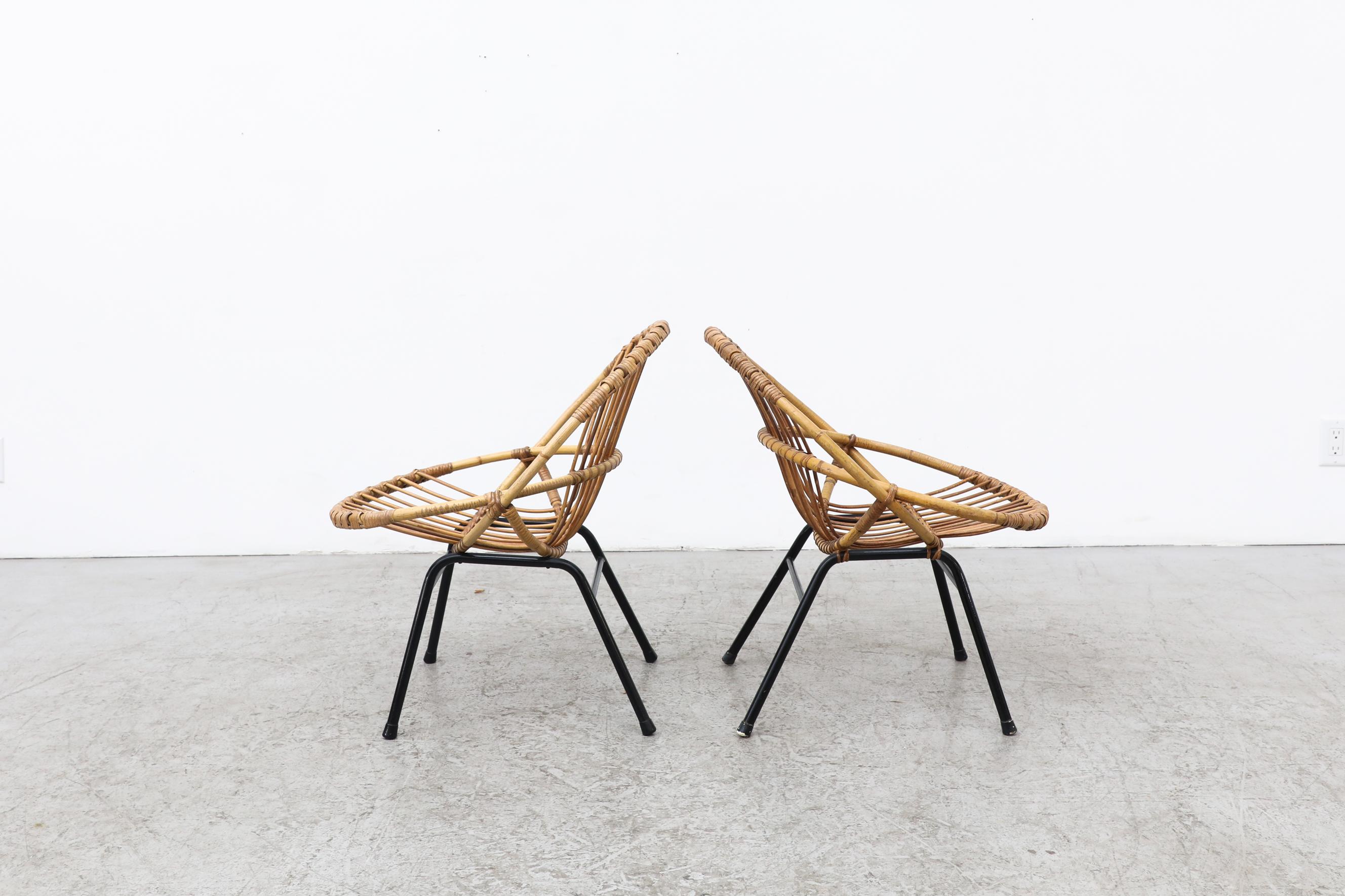 Dutch Pair of Rohe Noordwolde Bamboo Hoop Chairs with Black Tubular Legs For Sale