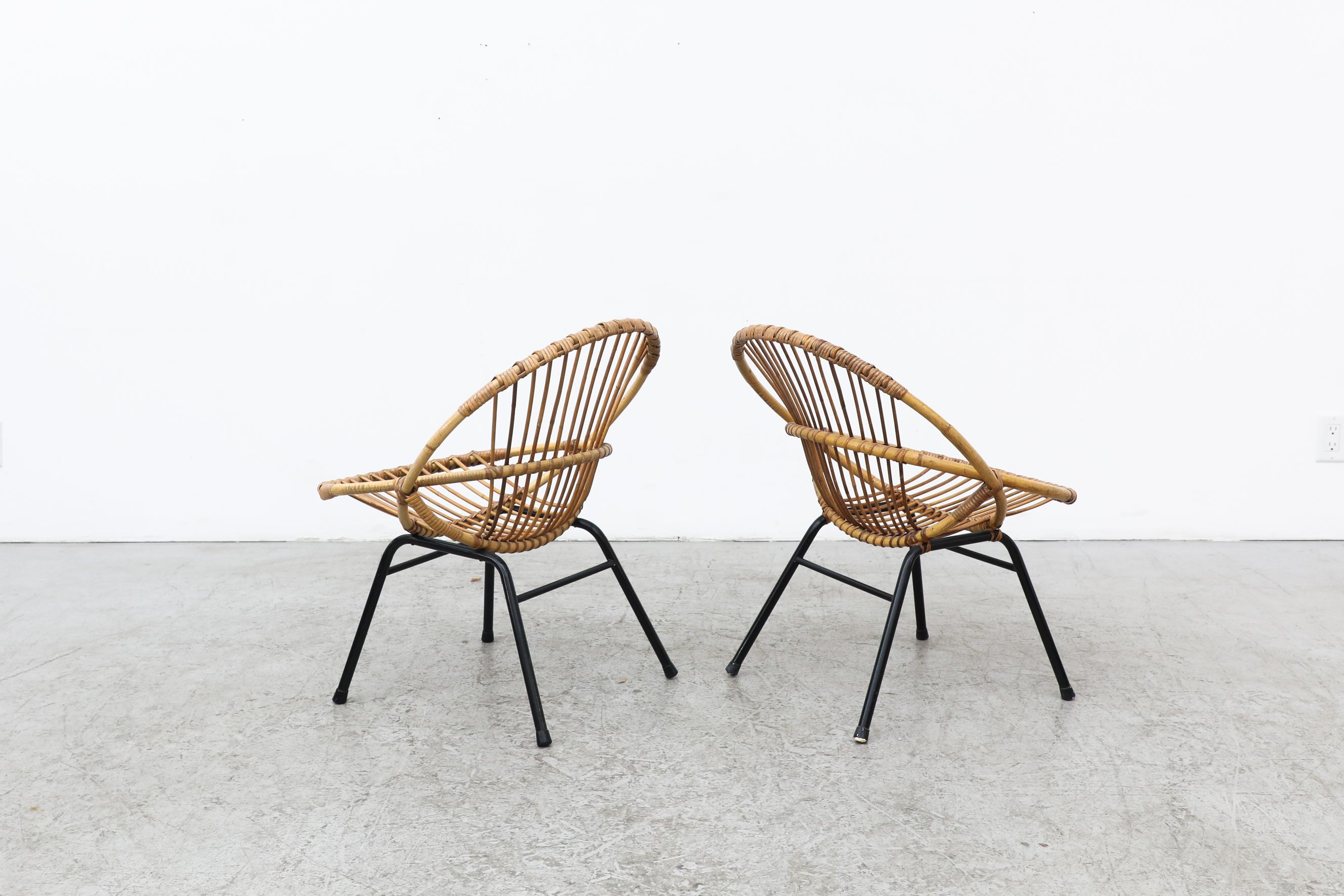 Pair of Rohe Noordwolde Bamboo Hoop Chairs with Black Tubular Legs In Good Condition For Sale In Los Angeles, CA