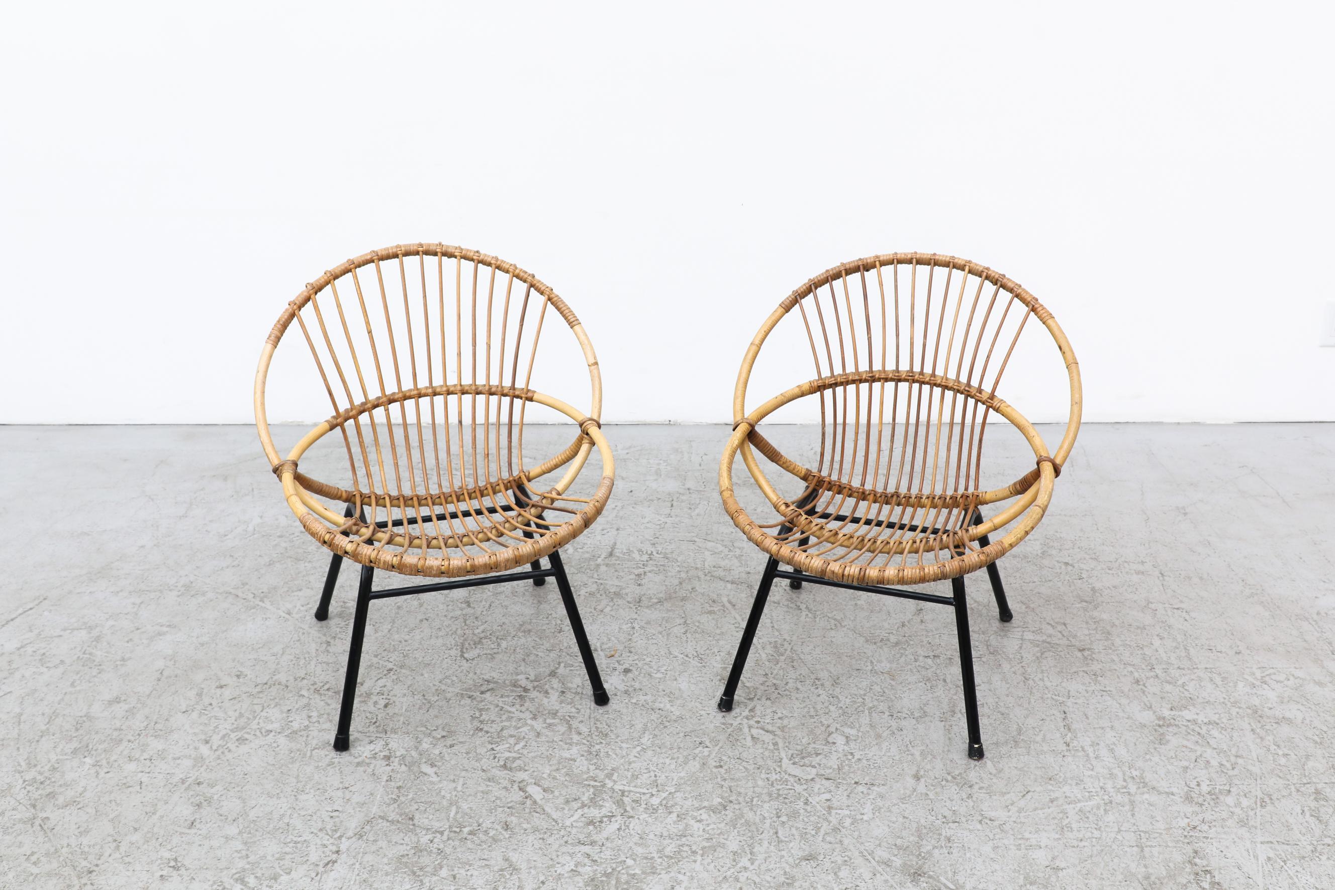 Pair of Rohe Noordwolde Bamboo Hoop Chairs with Black Tubular Legs 2