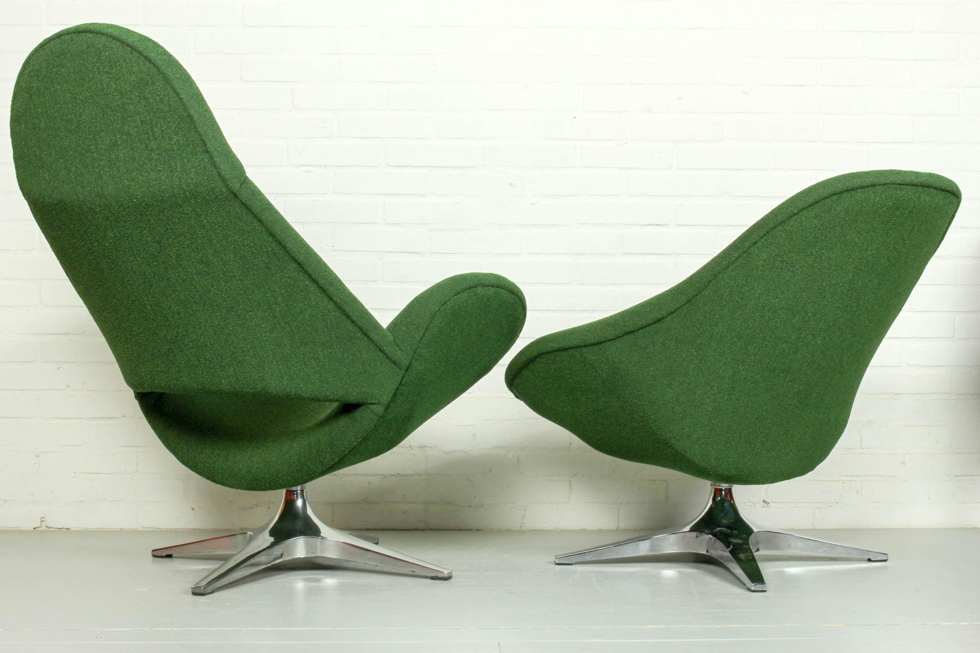 Dutch Pair of Rohe Noordwolde Lounge Chair with Aluminium Crossfoot, 1960s