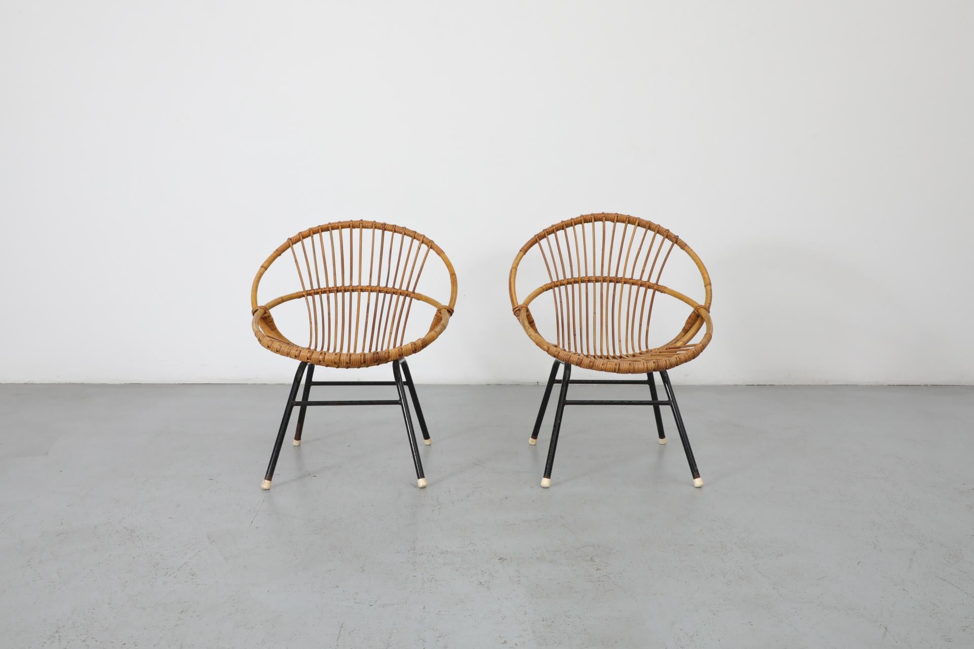 Mid-Century moderno Coppia di sedie a cerchio in bambù Rohe Noordwolde 