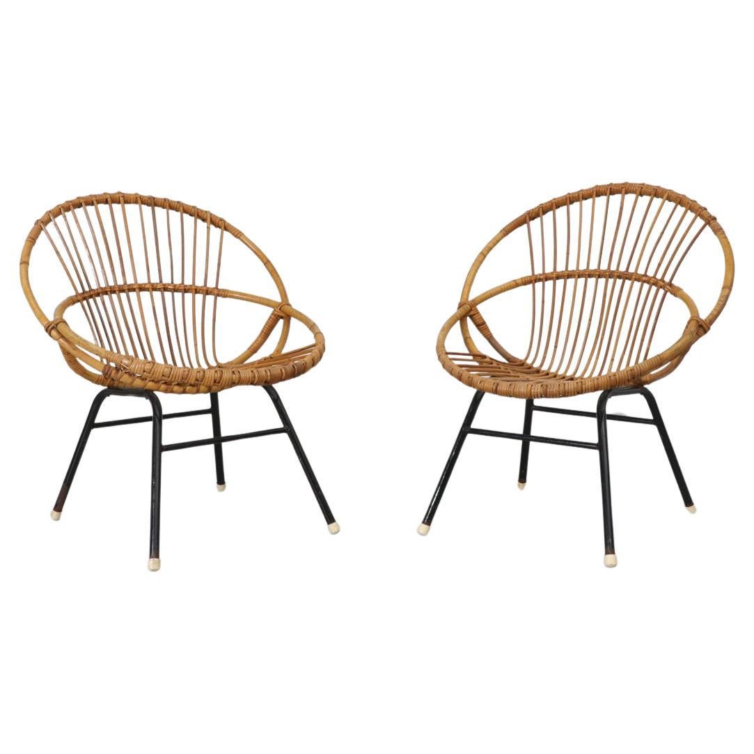 Pair of Rohe Noordwolde "Model 149" Bamboo Hoop Chairs w/ Black Enameled Frames