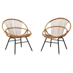 Pair of Rohe Noordwolde "Model 149" Bamboo Hoop Chairs w/ Black Enameled Frames