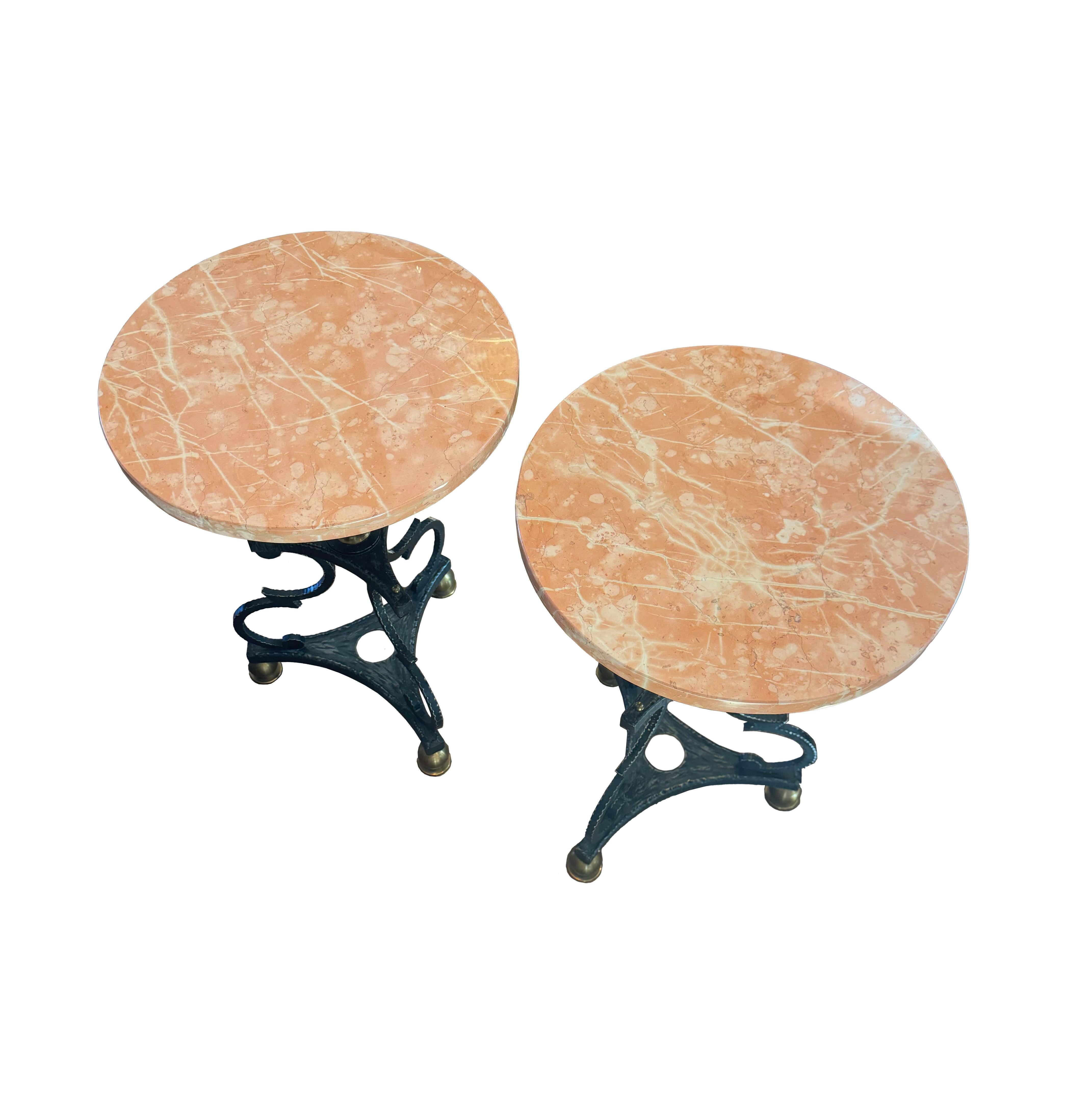 Unknown Pair of Rojo Marble Top Drink Tables For Sale