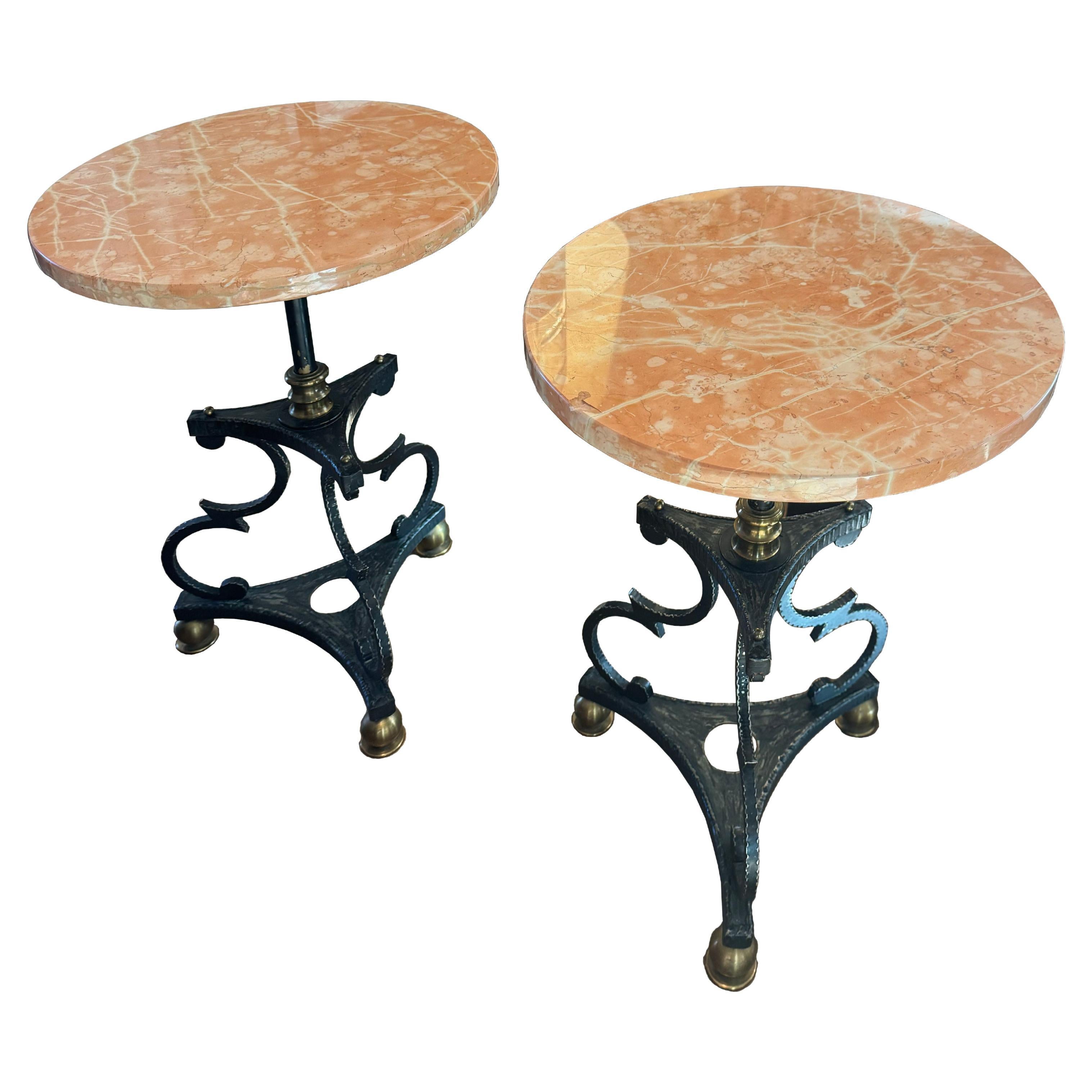 Pair of Rojo Marble Top Drink Tables For Sale