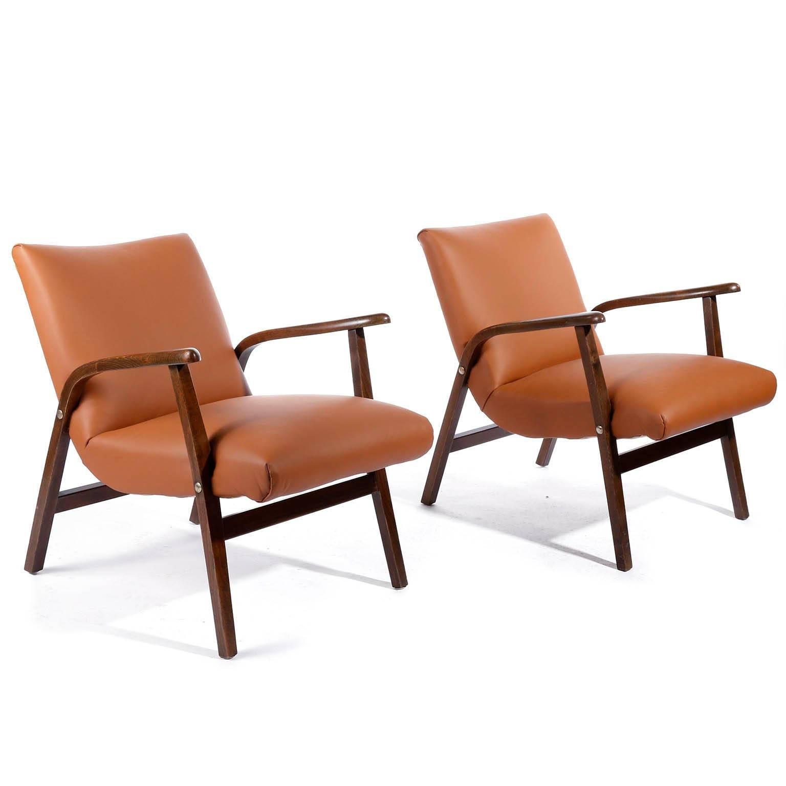 Mid-Century Modern Paire de fauteuils Roland Rainer en cuir café Ritter Cognac Autriche, années 1950 en vente