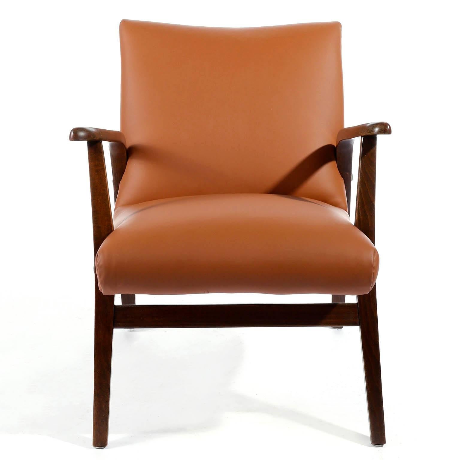 Mid-Century Modern Pair of Roland Rainer Chairs Armchairs Cafe Ritter Cognac Leather Austria, 1950s For Sale