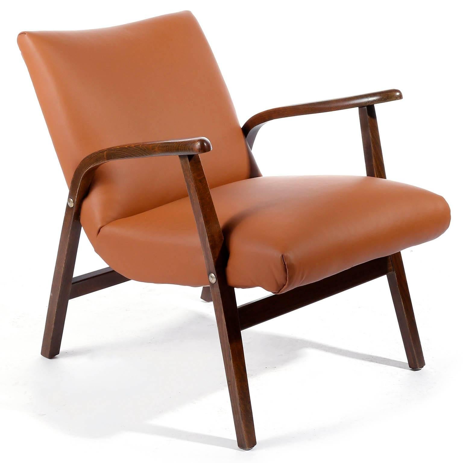 Austrian Pair of Roland Rainer Chairs Armchairs Cafe Ritter Cognac Leather Austria, 1950s For Sale