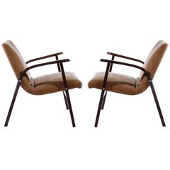 Pair of Roland Rainer Lounge Chairs Armchairs Cafe Ritter, Velvet Wood, 1950s