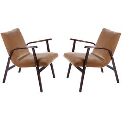 Pair of Roland Rainer Lounge Chairs Armchairs Cafe Ritter, Velvet Wood, 1950s