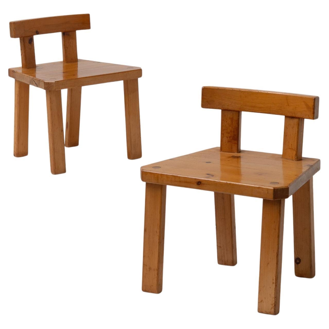 Pair of Roland Wilhelmsson Scandinavian Pine Low Chairs, 1960s Sweden