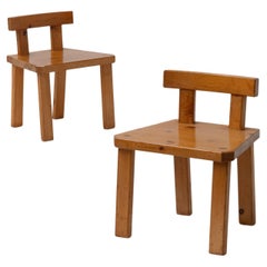Vintage Pair of Roland Wilhelmsson Scandinavian Pine Low Chairs, 1960s Sweden