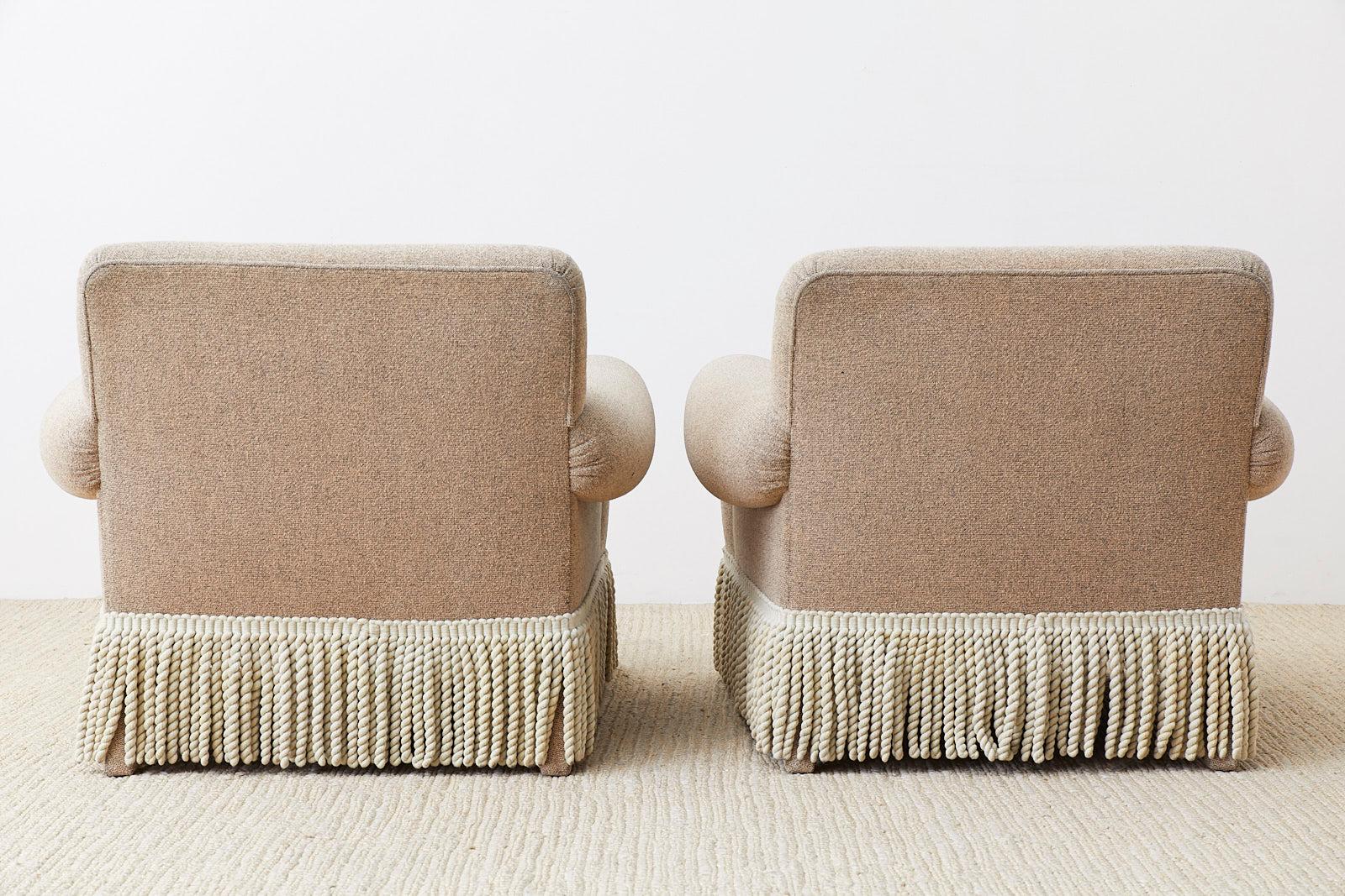 Pair of Rolled Arm Club or Armchairs with Bullion Fringe 3