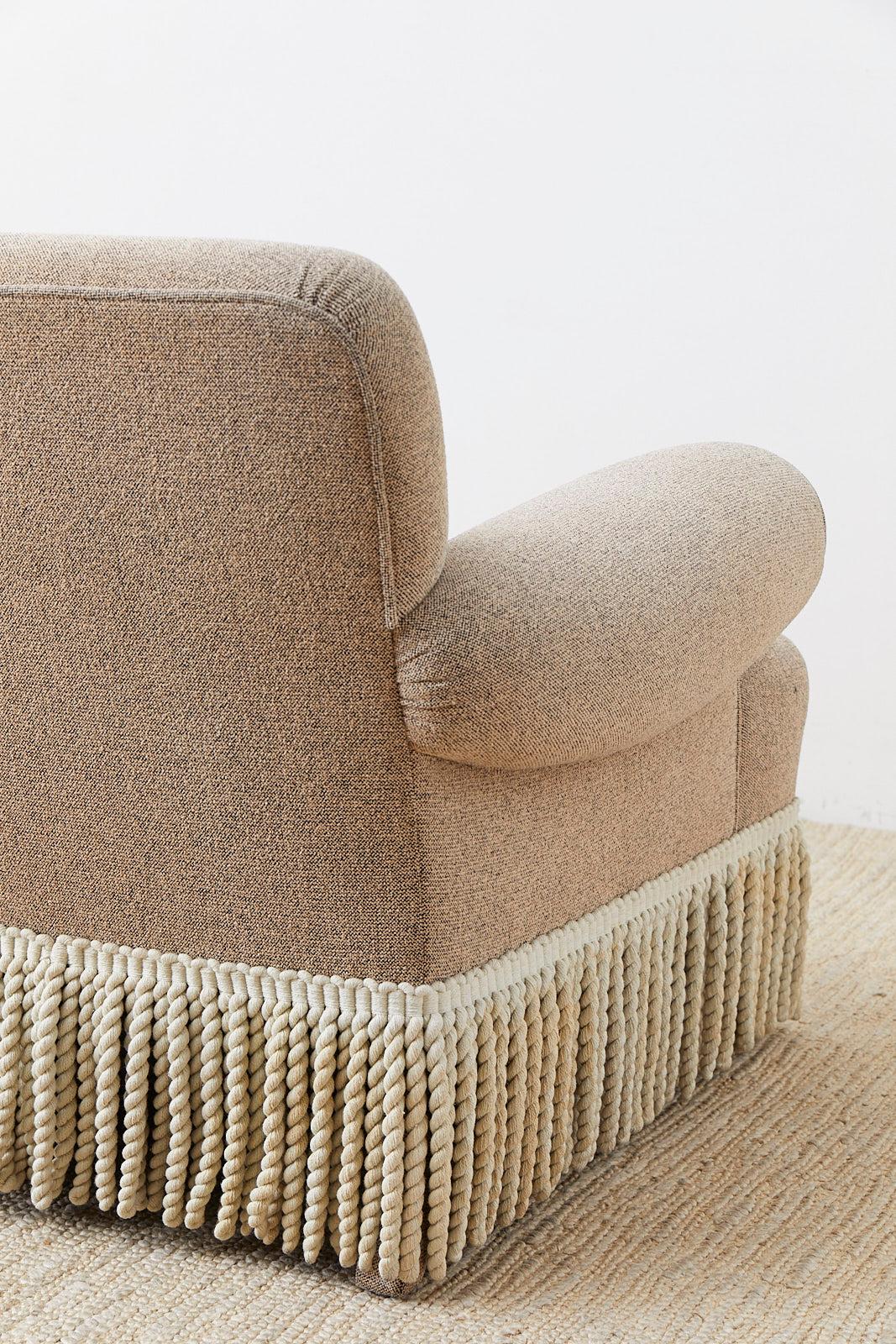 Pair of Rolled Arm Club or Armchairs with Bullion Fringe 6