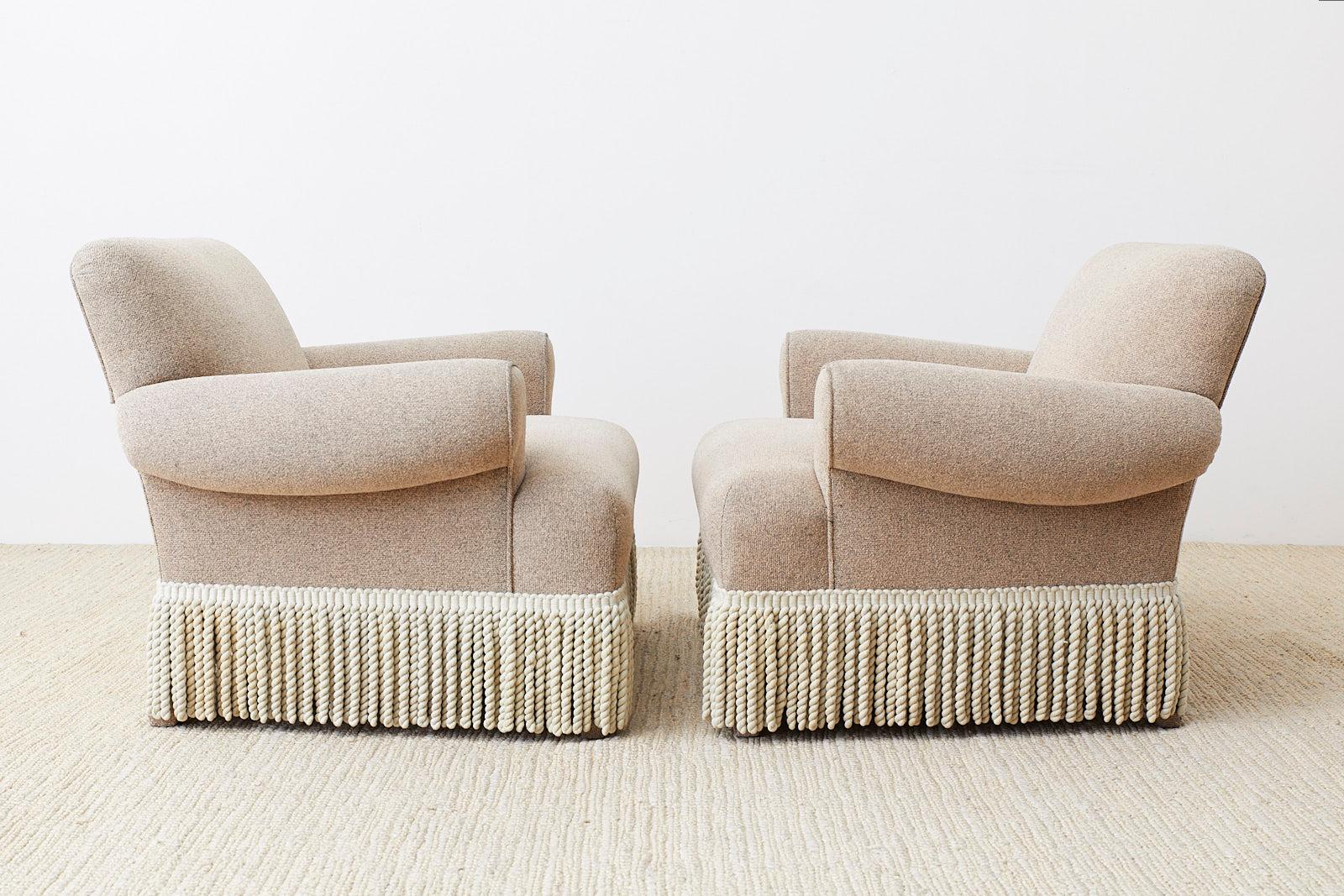 Pair of Rolled Arm Club or Armchairs with Bullion Fringe 7