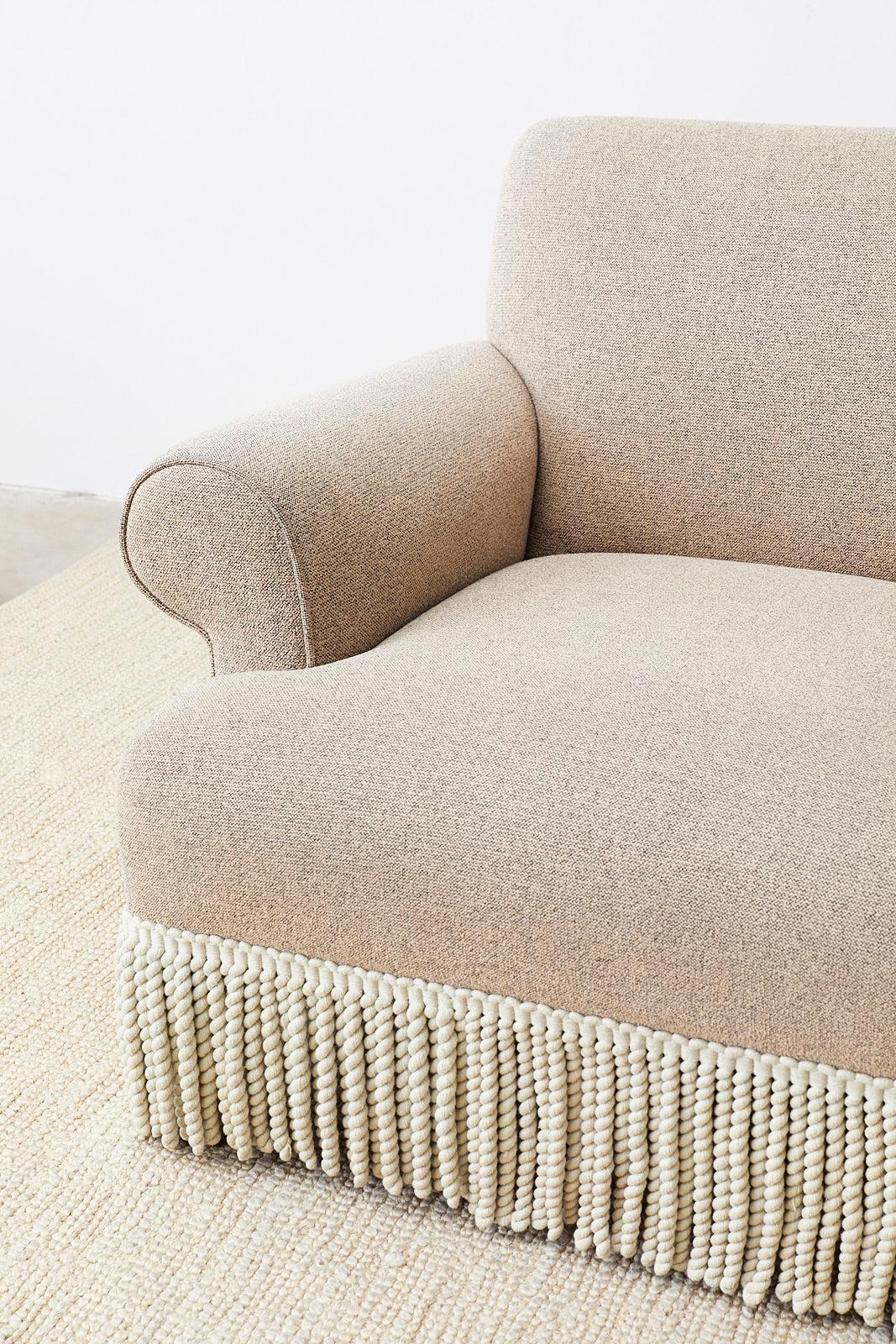 American Pair of Rolled Arm Club or Armchairs with Bullion Fringe